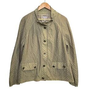 Chico's Size 3 XL Khaki Window Pane Button Up Utility Jacket with Pockets